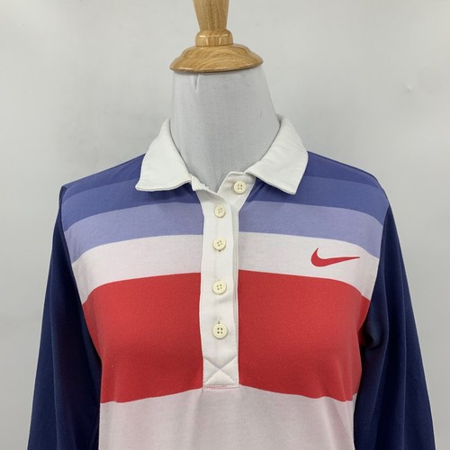 Nike Polo Shirt Womens M Medium Multi Stripe Sport Golf Quarter Sleeve Wicking - Picture 3 of 12