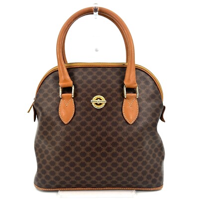 CELINE Macadam Hand bag Vintage Brown PVC Leather Authentic