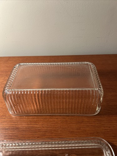 Federal Clear Ribbed Glass Rectangle Refrigerator Dish With Fruit Lid 8.75" - Picture 6 of 6