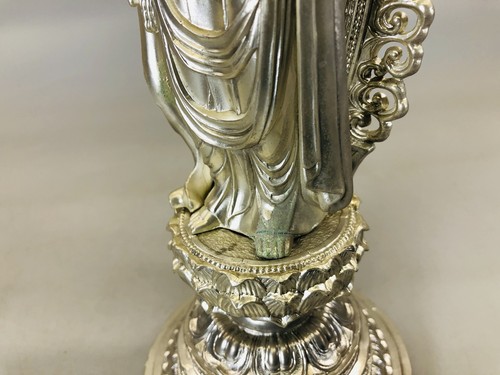 Y5666 STATUE metal Holy Kannon Bodhisattva figure signed box Japan antique decor - Imagen 8 de 12