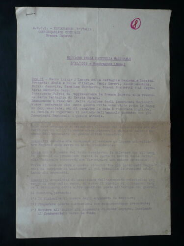 Scout ASCI Dattiloscritto Riunione Pattuglia Nazionale Mondragone Roma 8/12/1953 - Foto 1 di 3