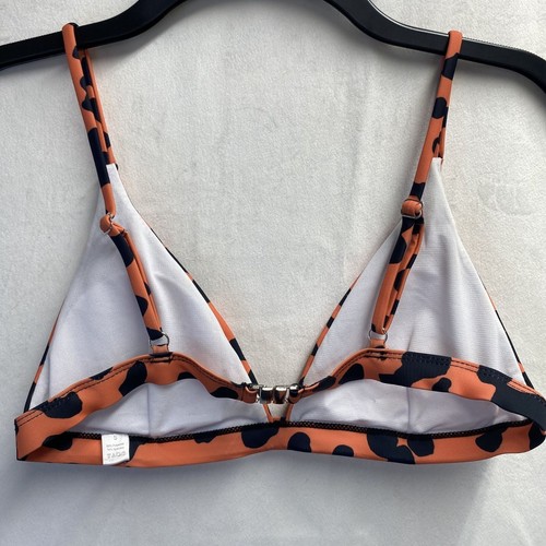 Top y bikini triángulo con tiras de 2 piezas para mujer pequeño negro/naranja estampado de leopardo - Imagen 14 de 14