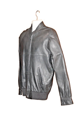 Vintage Echtes Leder Glossy Grey Lamb Leather Lined Bomber Motorcycle Jacket Med