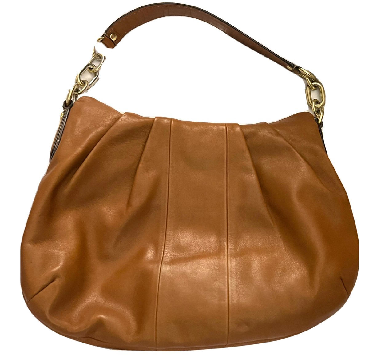 COACH HOBO SHOULDER HANDBAG BROWN LEATHER GOLDEN CHAIN NO. #15336