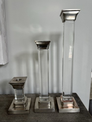 S/3 Global Views Inc Quality Lucite & Metal Candlestick candle holders 14/11/5” - Picture 4 of 10