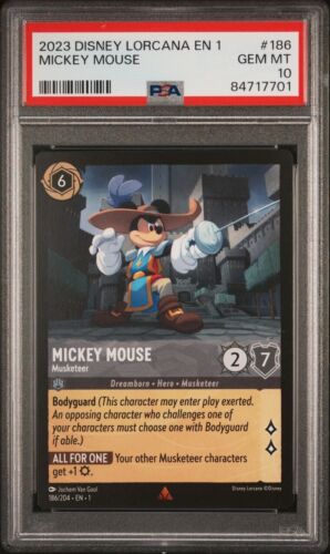 2023 Disney Lorcana EN 1 #186 Mickey Mouse Musketeer PSA 10 GEM MINT