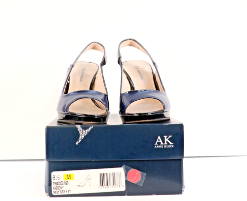ANNE KLEIN Slingback Pump Women 8.5 Navy Patent - Picture 2 of 5