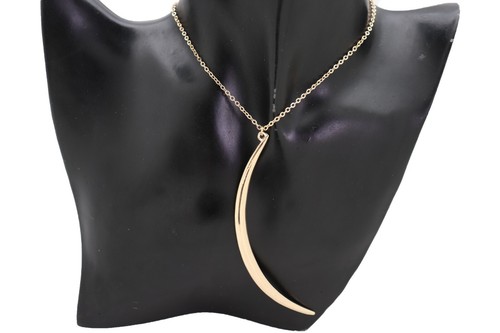 Mujeres Cadena de Metal Dorado Largo Moda Collar Joyería Colgante Luna Larga + Pendiente - Imagen 10 de 10