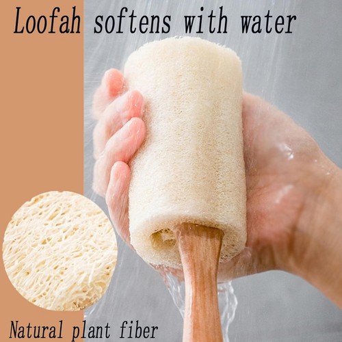 Natural Loofah Scrubber Long Wood Handle Exfoliating Back Brush Body Shower Bath - Picture 6 of 12