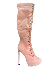 Ami Clubwear Nikki-1 Color Baby Pink Suede Women Size 6.5 Thigh High Heel Tie Up