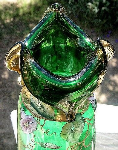 ANTIGUO JARRÓN DE VIDRIO IRIDISCENTE WEBB BRONCE BACCARAT FRANCIA ERA LOETZ FIRMADO - Imagen 11 de 12