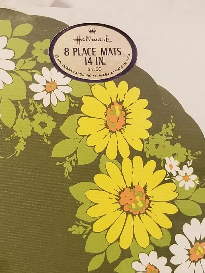 Vintage Hallmark Paper Placemats Party Green White/Yellow Flowers New Sealed 8ct - Image 2 of 4