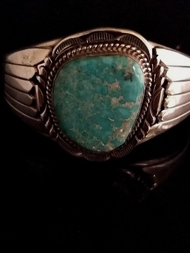 Navajo Signed RoystonTurquoise Sterling Silver Cuff Bracelet  By Cecil Atencio - Picture 6 of 12