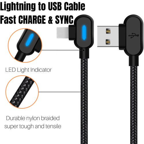 3 Pack 6Ft 90 Degree USB Data Cable For iPhone 11 XR 8 7 6 Charger Charging Cord - 第 4/14 張圖片