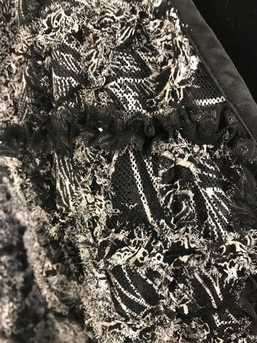 Chico’s Size 3 Black And White Fringy Open Front Light Jacket With Sequins - Picture 2 of 4