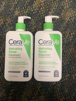 2 Pack, CeraVe Hydrating Facial Cleanser For Normal To Dry Skin 12 oz each
