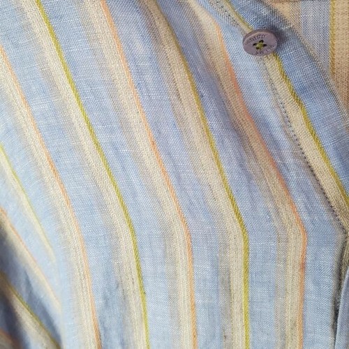Camicia uomo Indaco Palms lino bottoni XXL blu arancione righe costiere nuova - Foto 12 di 12
