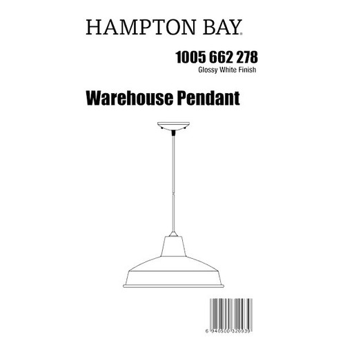 Hampton Bay 1-Light Glossy White Warehouse Pendant with Metal Shade AF-1032R/WHT - Picture 6 of 7
