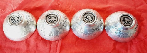 Set4Tiny Chinese Silver Bowls/Cast Dragon/Good Fortune/Longevity-福禄寿禧.3x7cm,650g - Picture 10 of 22