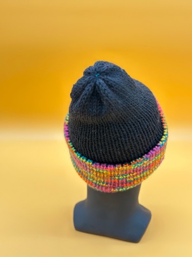 Gorro de lana gorro de punto gorro de pompón negro Rainbow gorro reversible - Imagen 8 de 16