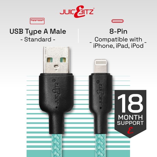 JuicEBitz® Pleciony kabel szybkiej ładowarki do Apple iPhone 14 13 12 11 X 8 iPad iPod - Zdjęcie 124 z 144