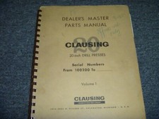 Clausing 20-Inch Drill Press Master Parts Catalog Master Volume 1 S/N 10200-Up