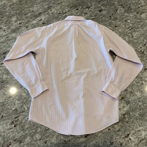 Brooks Brothers Men’s Oxford Shirt White Orange Blue Stripe 15-34 Cotton - Picture 3 of 9