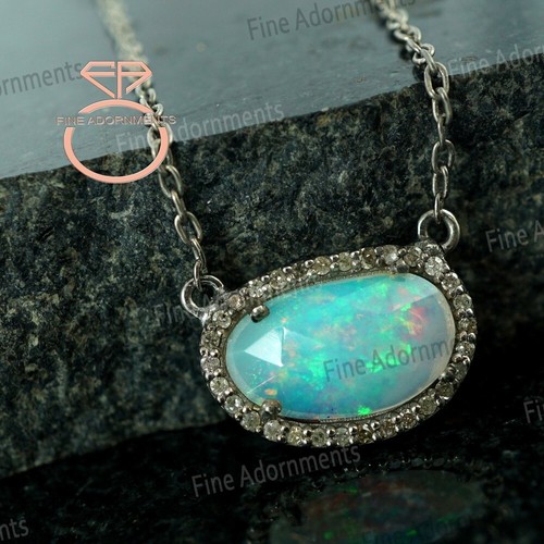 Collar de piedras preciosas de ópalo de plata de ley 925 pavé de diamantes hecho a mano joyas para mujer - Imagen 3 de 4