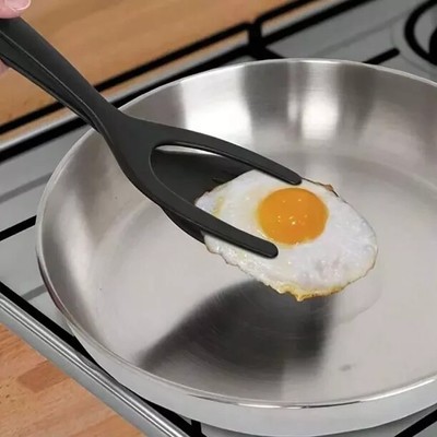 2 in 1 Non Stick Grip Flip Fried Egg Tong Toast Bread Pancake Spatula Kitchen US