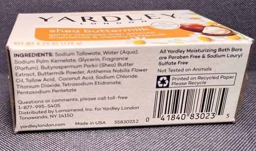 Yardley London Shea Buttermilk Moisturizing Bath Bar for Sensitive Skin - Picture 3 of 3