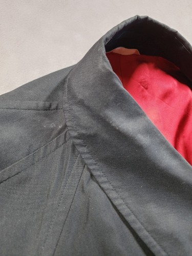 Sanyo Trench Coat Mens Large-42 Black Red 100% Silk Hidden Button Vintage - Picture 7 of 16