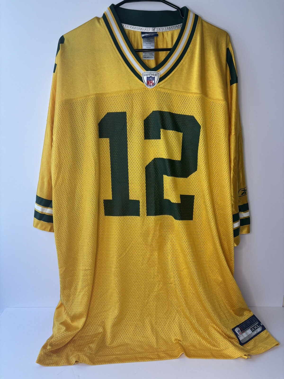 Reebok Jersey Aaron Rodgers 12 Green Bay Packers 4XL Yellow NFL Football