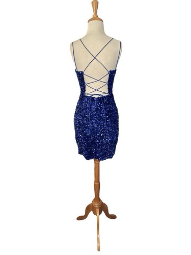 PromGirl Royal Blue Sequin Strappy Corset Back Sequin Homecoming Cocktail Dress - Picture 5 of 8