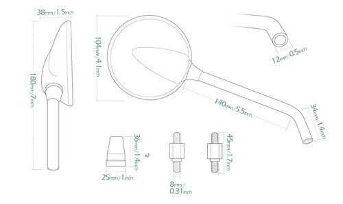 KiWAV Mirrors Steel Metal Roundie Round shape Red M8 for BMW R 45S 60/6 /7 - Picture 5 of 5