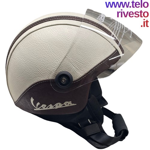Casco Vespa Vintage Visiera personalizzato in pelle Marrone e Crema  S,M,L,XL | eBay
