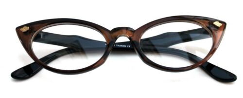 Womens small Cat Eye Vintage Clear Lens Eye Glasses Brown Frame Retro Vintage - Picture 3 of 10
