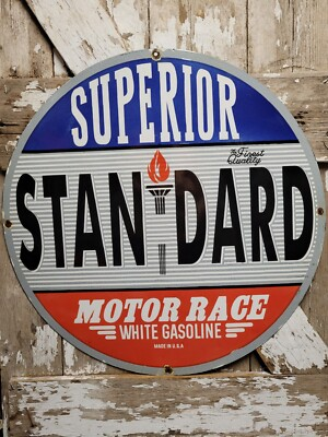#ad VINTAGE STANDARD PORCELAIN SIGN 30quot; OLD GAS MOTOR OIL SERVICE STATION PUMP PLATE $599.95