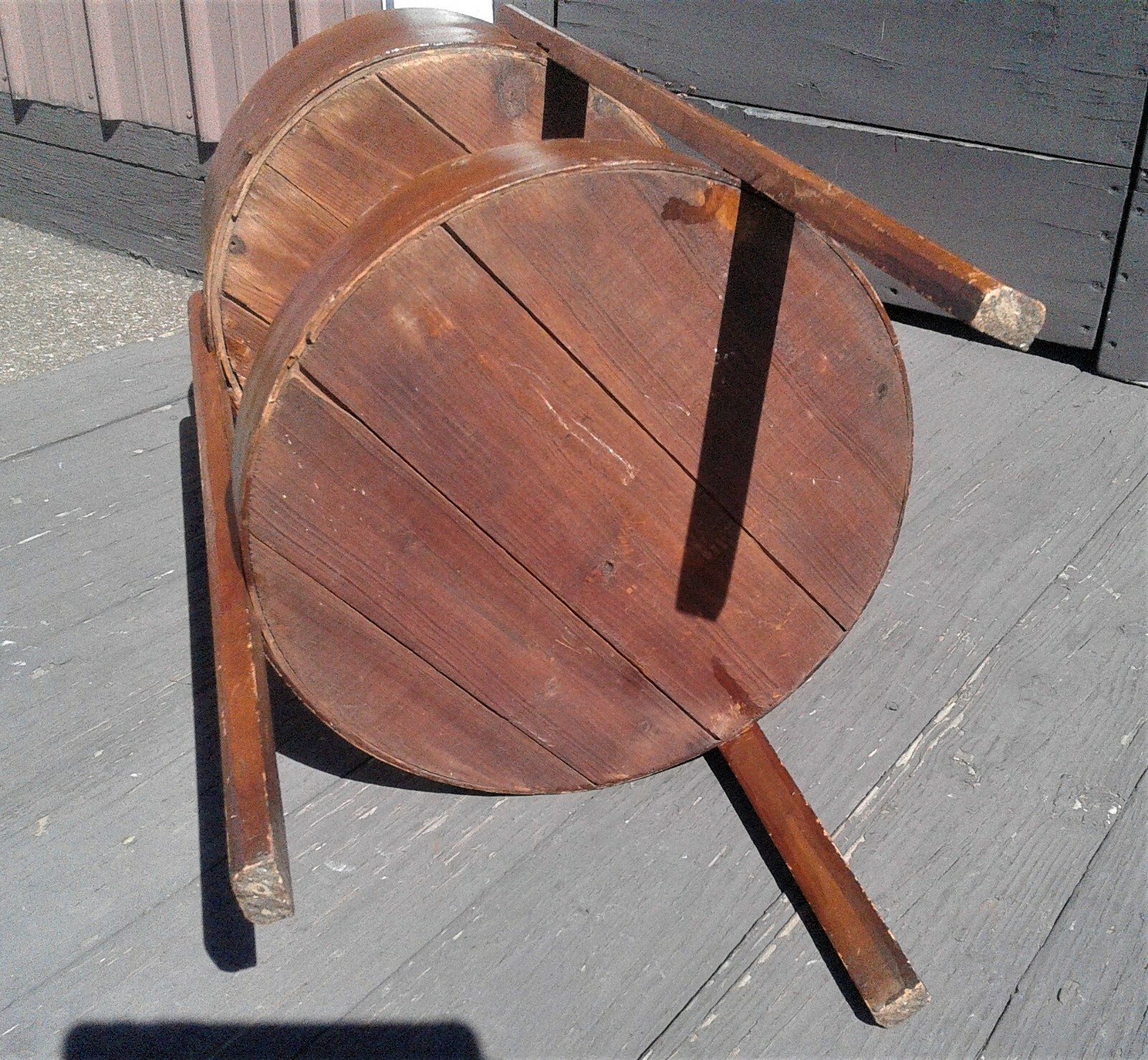 Antique Primitive Cheese Box Sewing Stand Folk Art 1920s Era