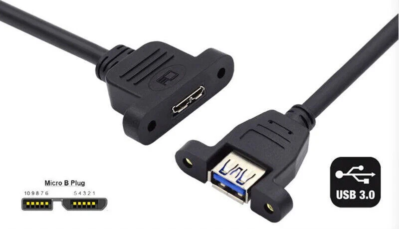 USB-A 3.0 Female to Micro 3.0 Type-B Female Screw Mount  Extension Cable 0.5m - Image 4 of 4