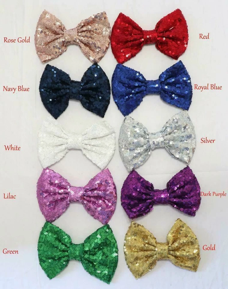 Sequin Hair Bow 3, 4 , 5 , 6 inch Big Messy Glitter Hair Alligator Clip - Image 3 of 4