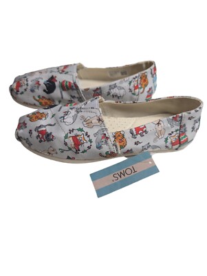TOMS Belmont Light GreyHoliday Cats Flats Shoes Size Women's Size 6 NWT