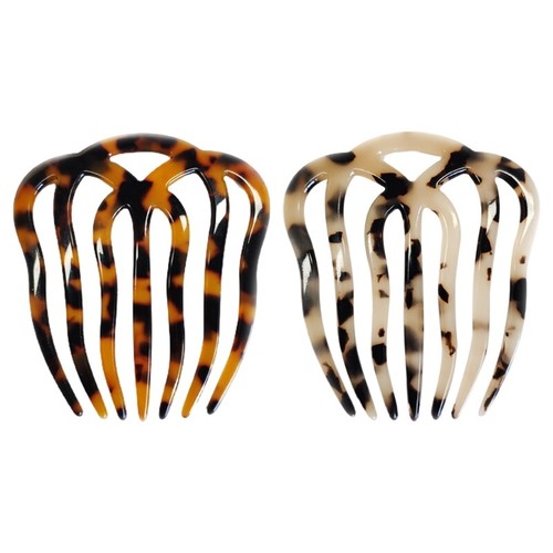 French Twist Hair Side Comb Hollow Out Wavy 7 Teeth Acetate Tortoise Hairpin - Picture 2 of 9