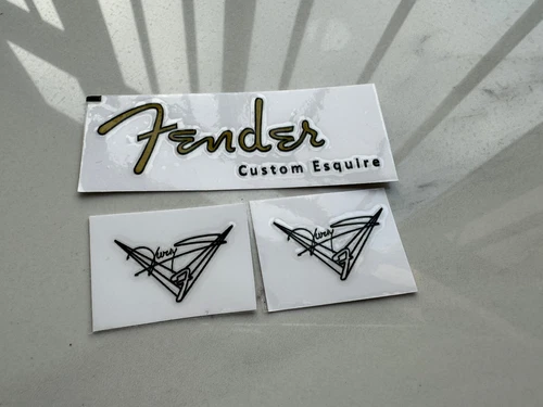 1Set Fender Custom Esquire FV Vinyl UV Transfer RAISED Headstock Decals Stickers