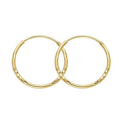 10k Yellow Gold 1/2 Satin and Diamond-Cut Endless Hoop Earrings