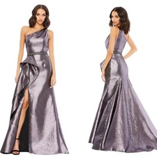 Mac Duggal Size 6 Purple Amethyst Metallic One Shoulder Ruffle 66975 Dress