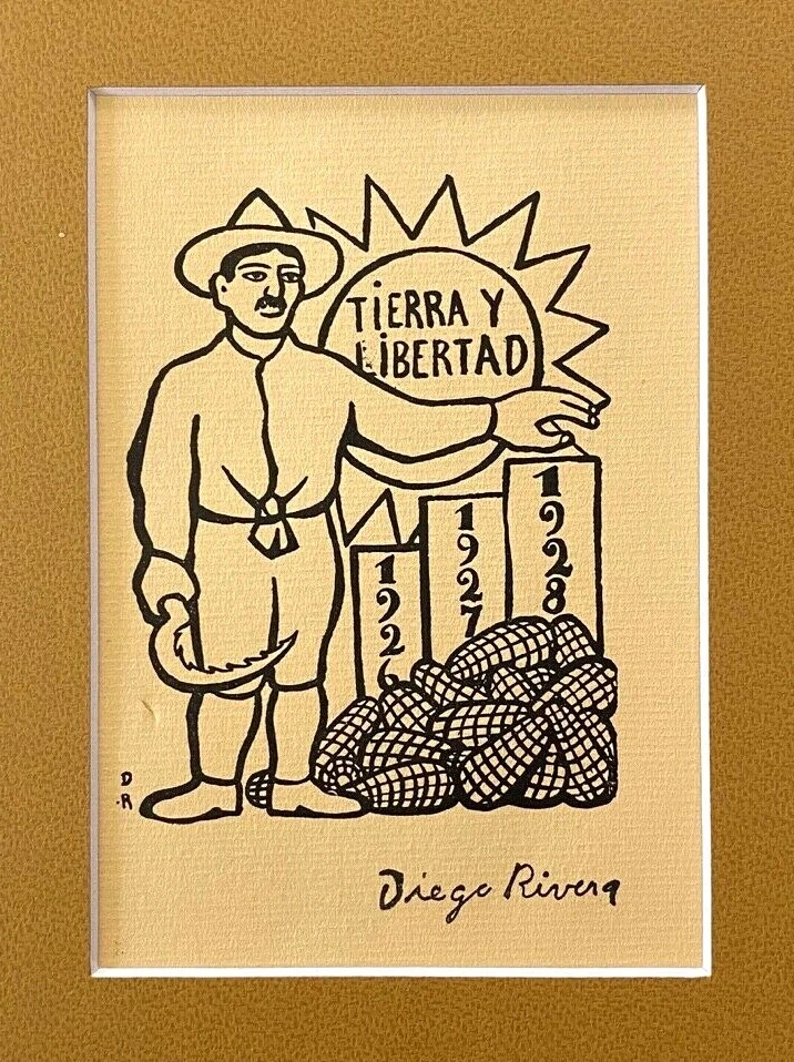 🔥 戴戈·里维拉 1931 年原版签名 + 墨西哥场景复古印花  — 第 2/3 张图片