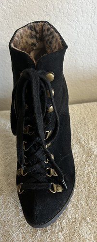 Luichiny Anna May 7M Suede Lug Sole Lace Up Combat Stacked Heel Ankle Booties - Picture 9 of 16