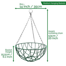 Hanging Baskets 14"  Liners Round Wire Jute Green Planter Chain