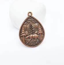 Bear Charms, Tree Drop Pendant,  Antique Copper 42x31mm G36847