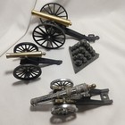 x3 Cast & Brass Desk CANNON paper weights & pile of cannonballs Italy Penncraft